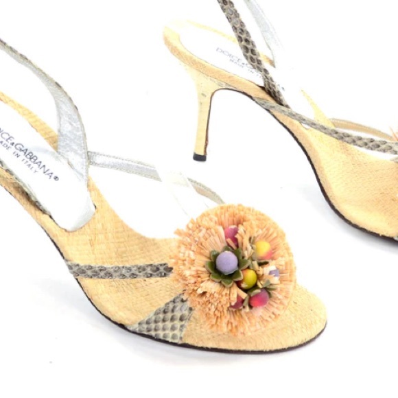 DOLCE & GABBANA shoes Raffia & Fruit Snakeskin Slingback Sandals Heels - Picture 13 of 14